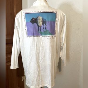 One of a kind vintage southwestern buffalo print long jersey cotton cardigan